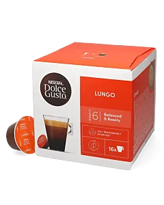 Nescaf&eacute; Lungo package and capsule for Dolce Gusto