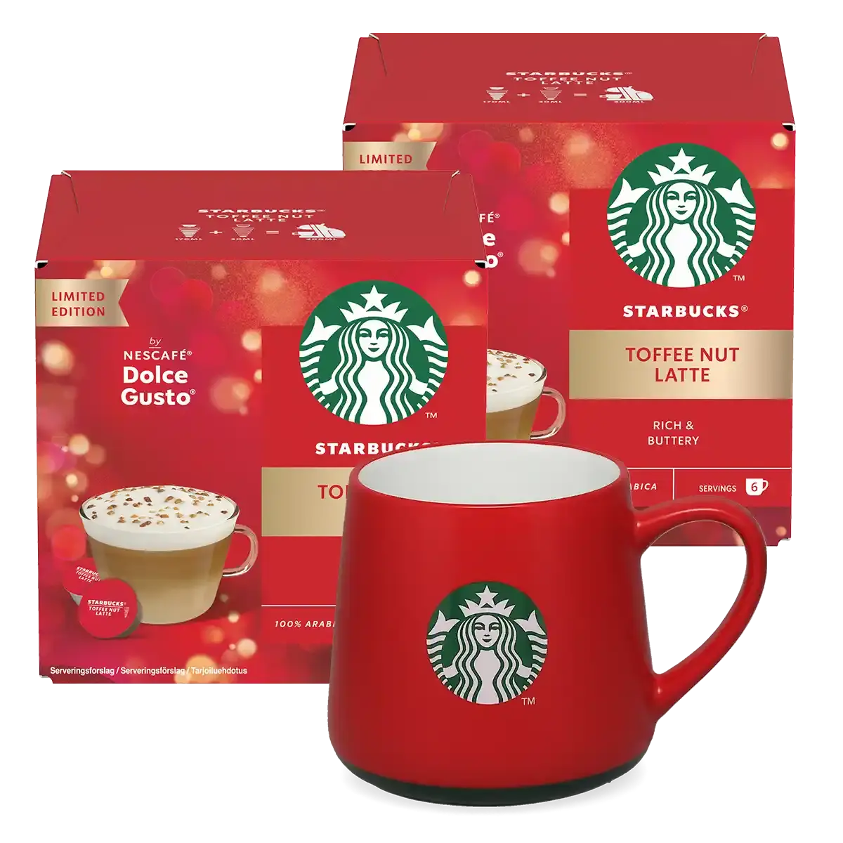 Balíček Toffee Nut Latte + červený hrnček